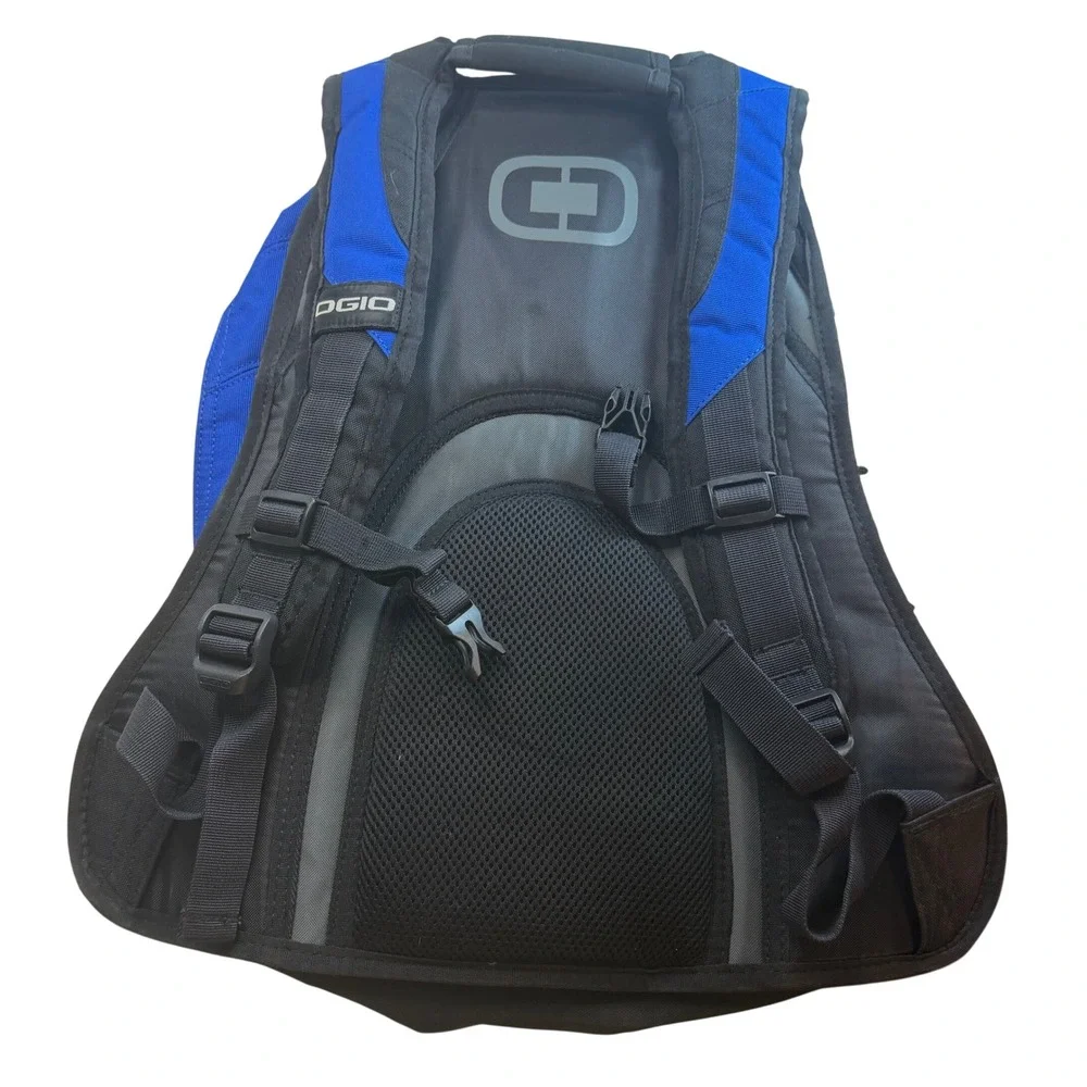 OGIO Blue Black Laptop Backpack Organizer Audio Port Bracco Embroidered Tech Bag